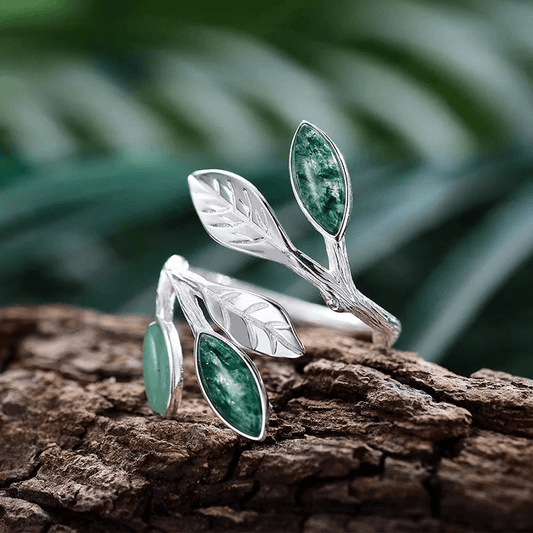 Bague ajustable branche d'olivier | Argent 925 Aventurine