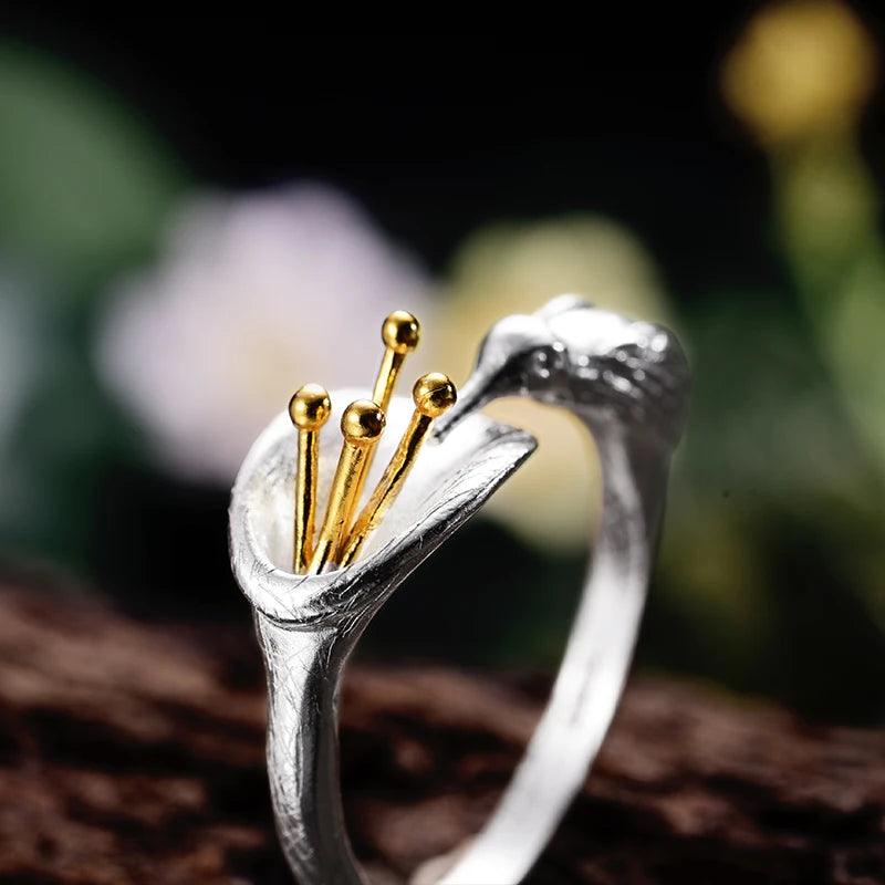 Bague ajustable du colibri | Argent 925 détails plaqué Or 18K