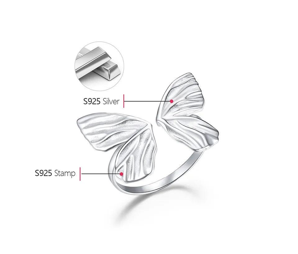 Bague ajustable éveil du papillon | Argent 925 détails plaqué Or 18K