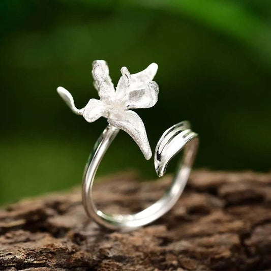 Bague ajustable fleur d'iris | Argent 925 détails plaqué Or 18K