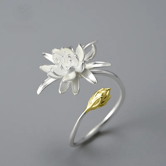 Bague ajustable fleur de Cereus | Argent 925 détails plaqué Or 18K