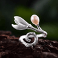 Bague ajustable fleur de magnolia | Argent 925 perle naturelle