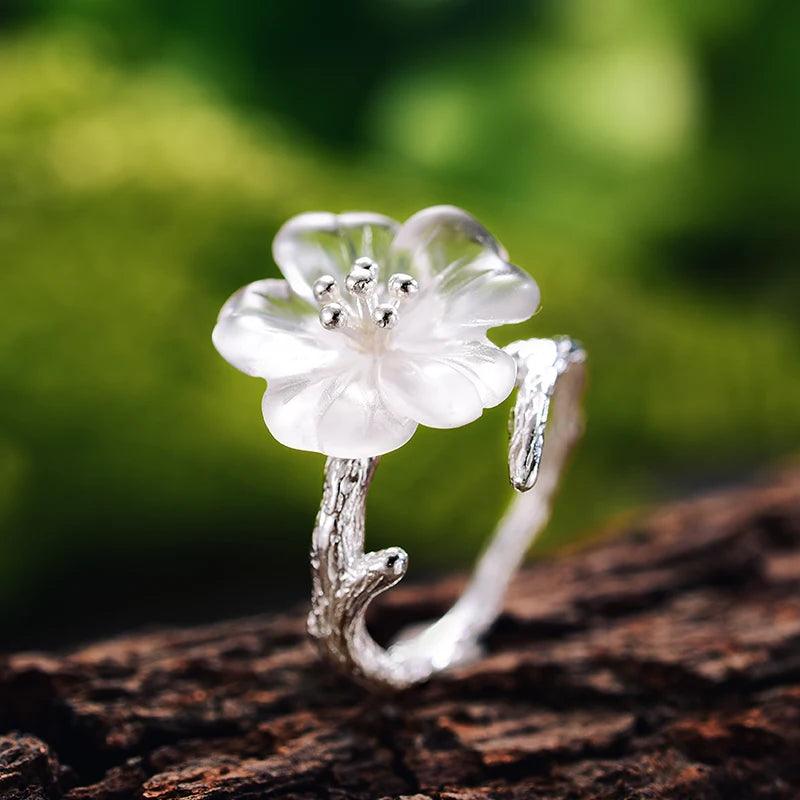 Bague ajustable fleur de pluie | Argent 925 détails plaqué Or 18K