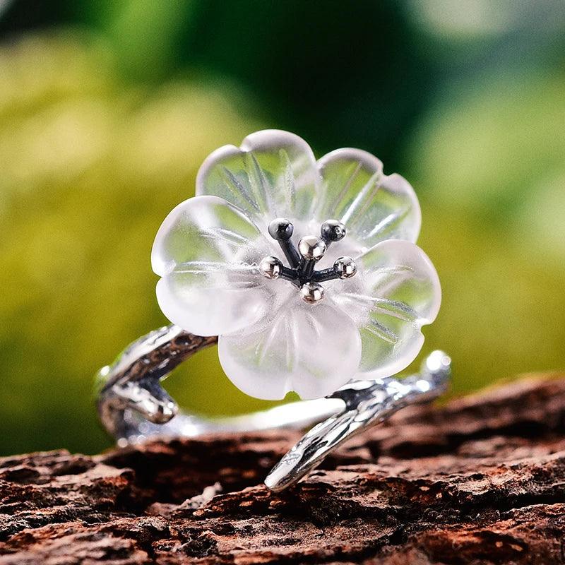 Bague ajustable fleur de pluie | Argent 925 détails plaqué Or 18K