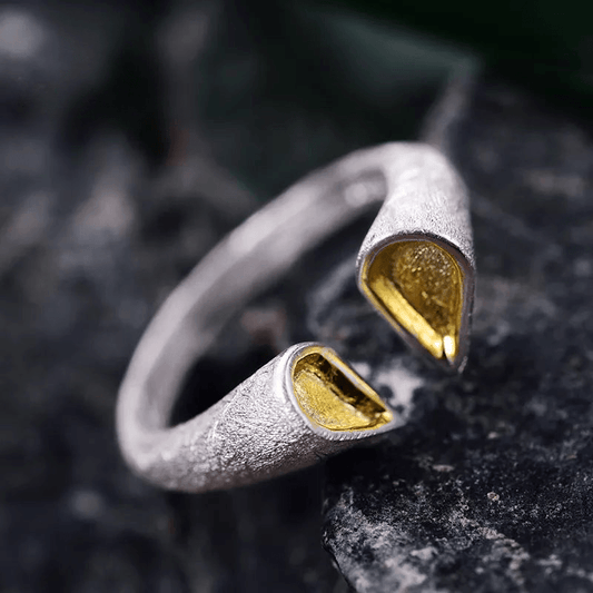 Bague ajustable minimaliste cœur ouvert | Argent 925 détails plaqué Or 18K