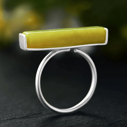 Bague ajustable minimaliste rectangle | Argent 925 pierre serpentine