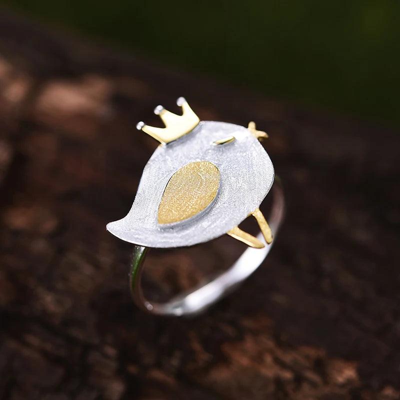 Bague ajustable oiseau roi | Argent 925 détails plaqué Or 18K