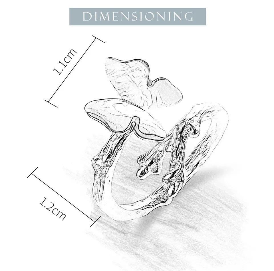 Bague ajustable papillon sur branche | Argent 925 détails plaqué Or 18K