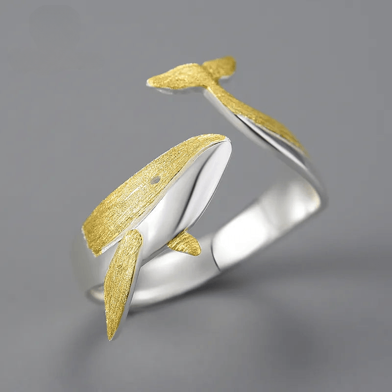 Bague Baleine ajustable | Argent 925 détails plaqué Or 18K