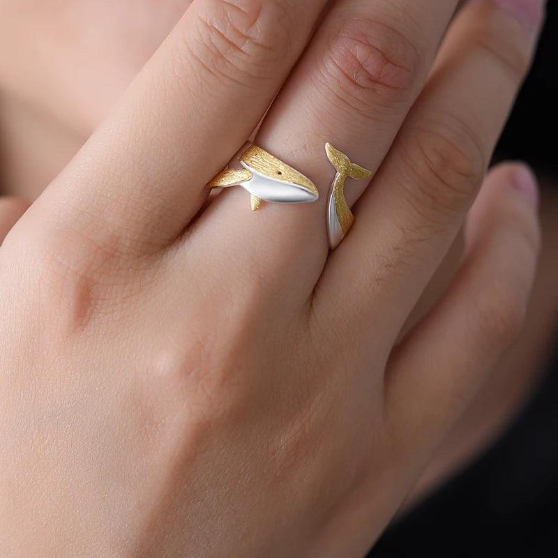 Bague Baleine ajustable Argent 925 d tails plaqu Or 18K