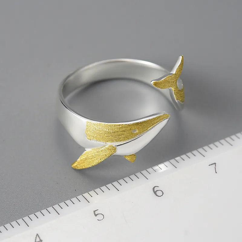 Bague Baleine ajustable Argent 925 d tails plaqu Or 18K