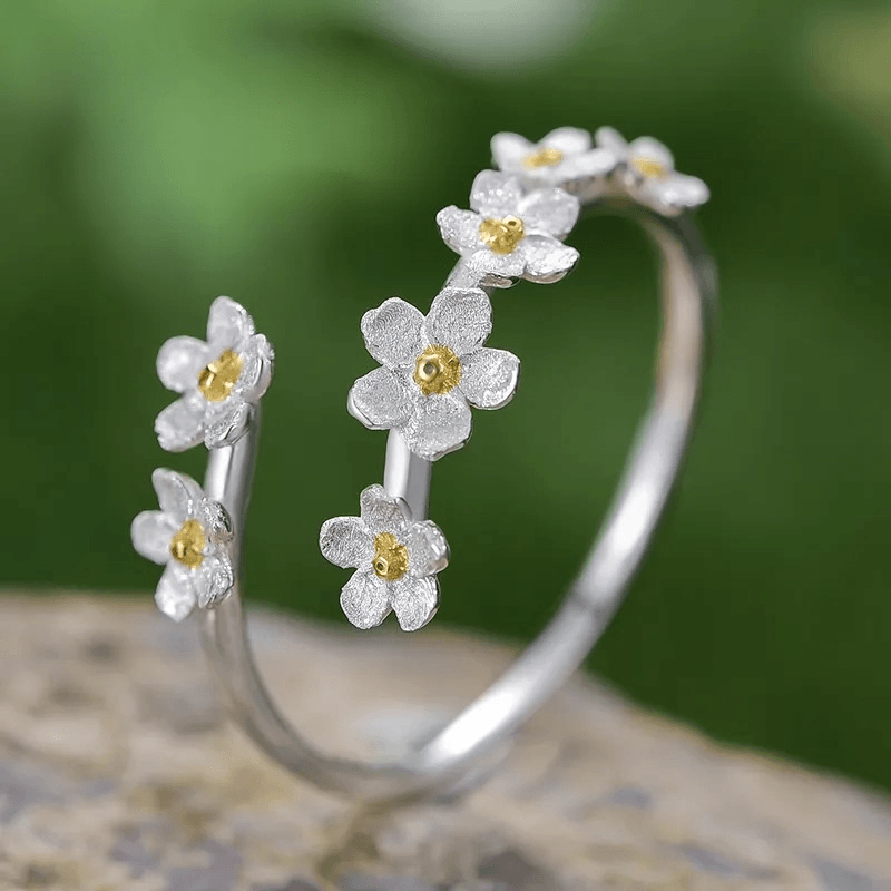 Bague Fleurie ajustable | Argent 925 détails plaqué Or 18K