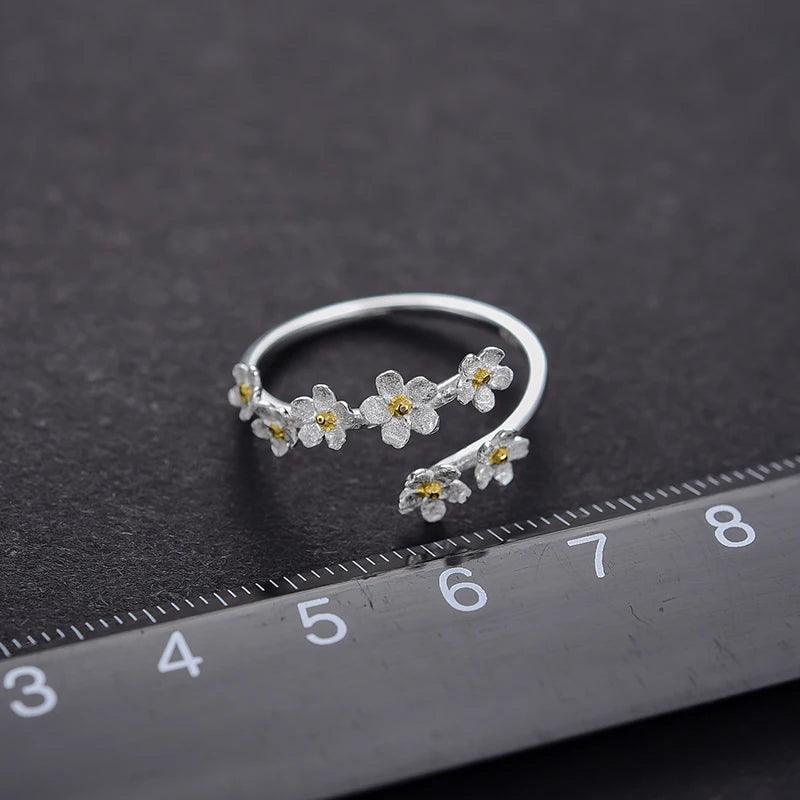 Bague Fleurie ajustable | Argent 925 détails plaqué Or 18K