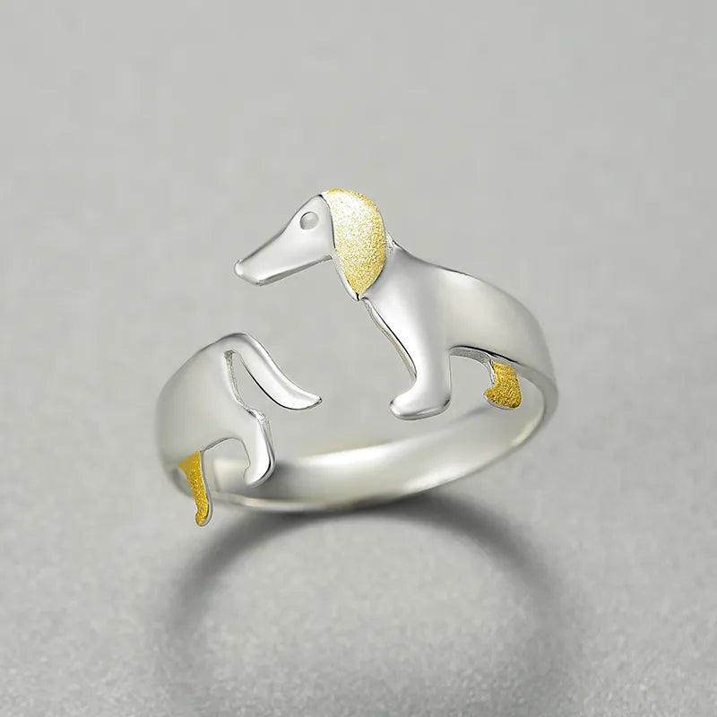 Bague flying dog ajustable | Argent 925 détails plaqué Or 18K