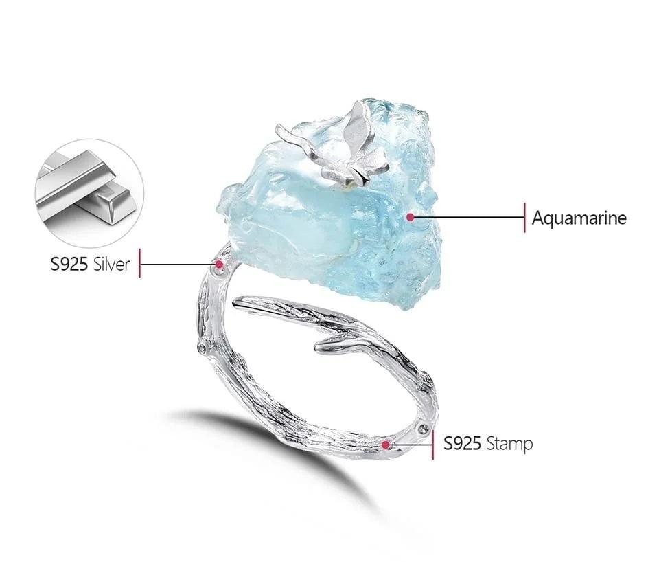 Bague papillon sur Aquamarine | Argent 925 détails plaqué Or 18K