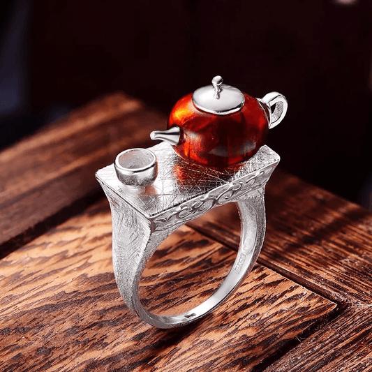 Bague tea time | Argent 925 détails pierre ambre