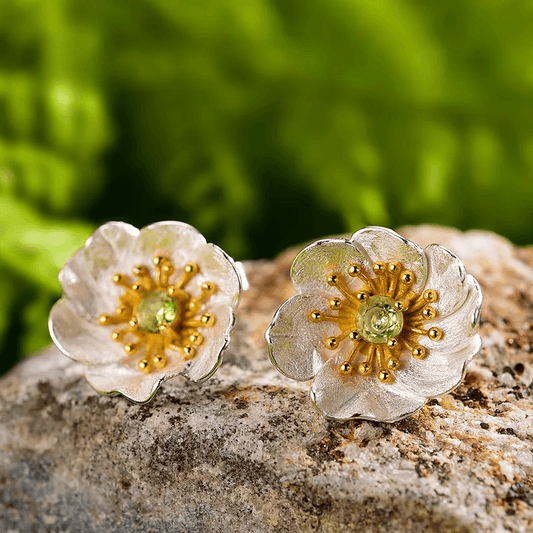 Boucles d'oreilles anemone en fleur | Argent 925 détails plaqué Or 18K