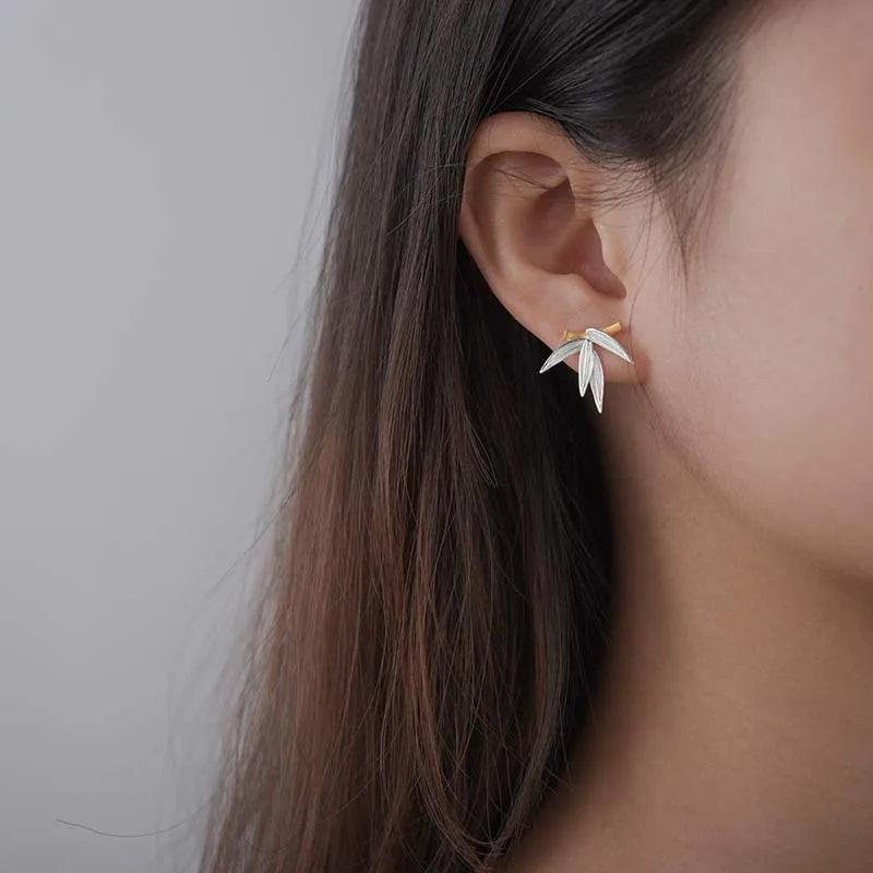 Boucles d'oreilles bambou frais | Argent 925 détails plaqué Or 18K