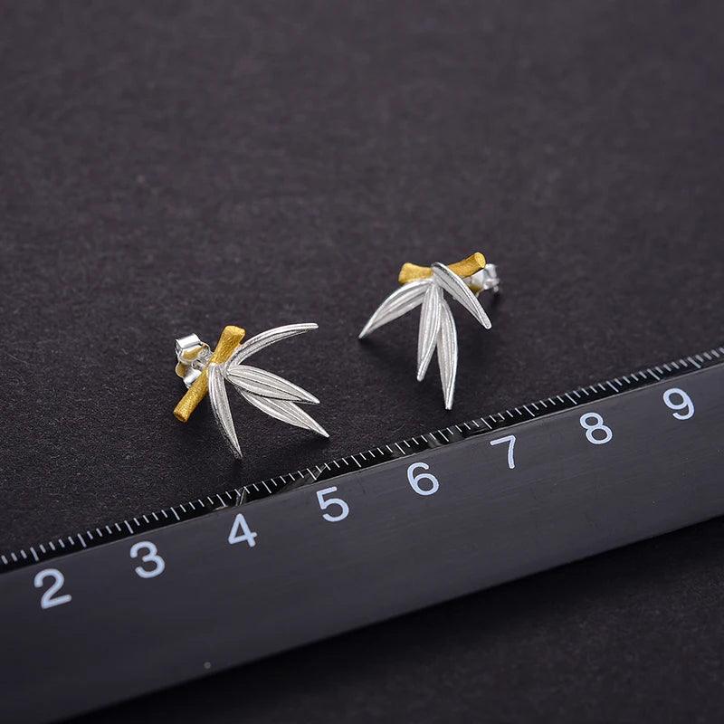 Boucles d'oreilles bambou frais | Argent 925 détails plaqué Or 18K