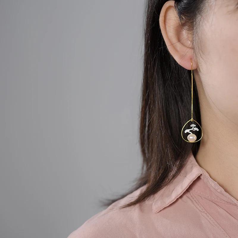 Boucles d'oreilles bonzaï sur perle véritable | Argent 925 détails plaqué Or 18K