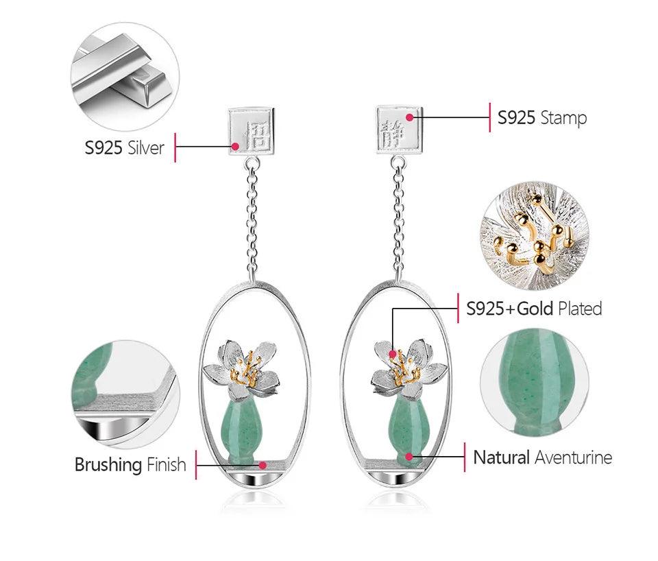 Boucles d'oreilles bouquet de lotus | Argent 925 détails plaqué Or 18K