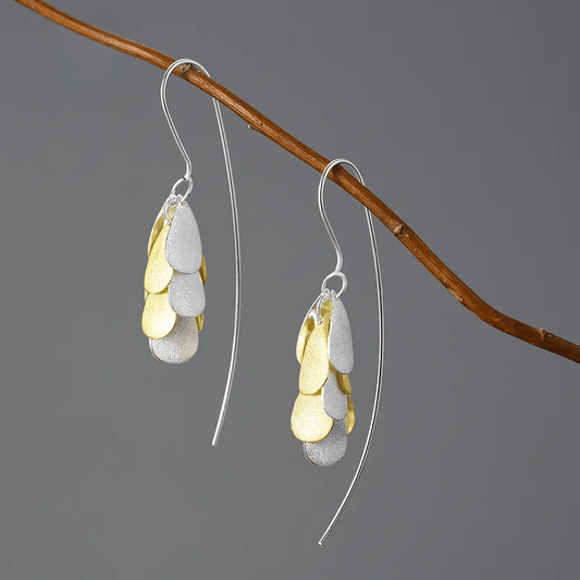 Boucles d'oreilles Cascade Feuillue | Argent 925 détails plaqué Or 18K