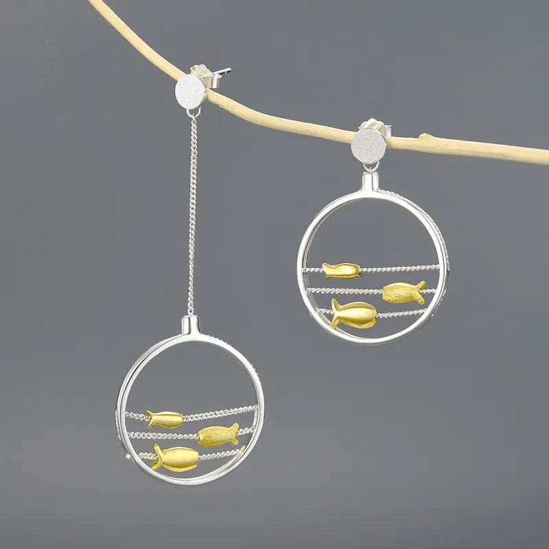 Boucles d'oreilles comme un poisson | Argent 925 détails plaqué Or 18K