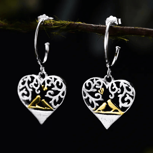 Boucles d'oreilles couple d'oiseaux| Argent 925 détails plaqué Or 18K