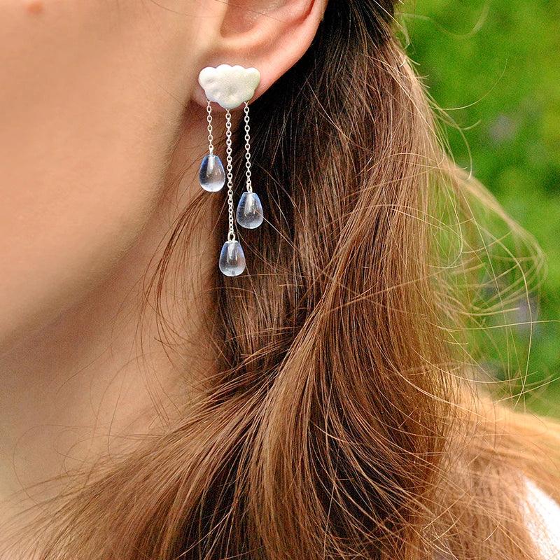 Boucles d'oreilles crystal de pluie | Argent 925 détails plaqué Or 18K