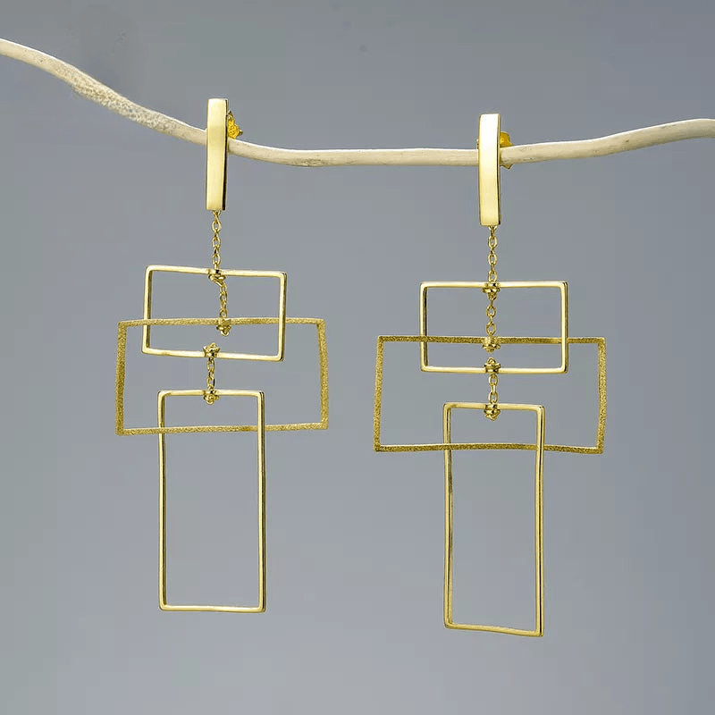 Boucles d'oreilles design rectangulaire | Argent 925 détails plaqué Or 18K