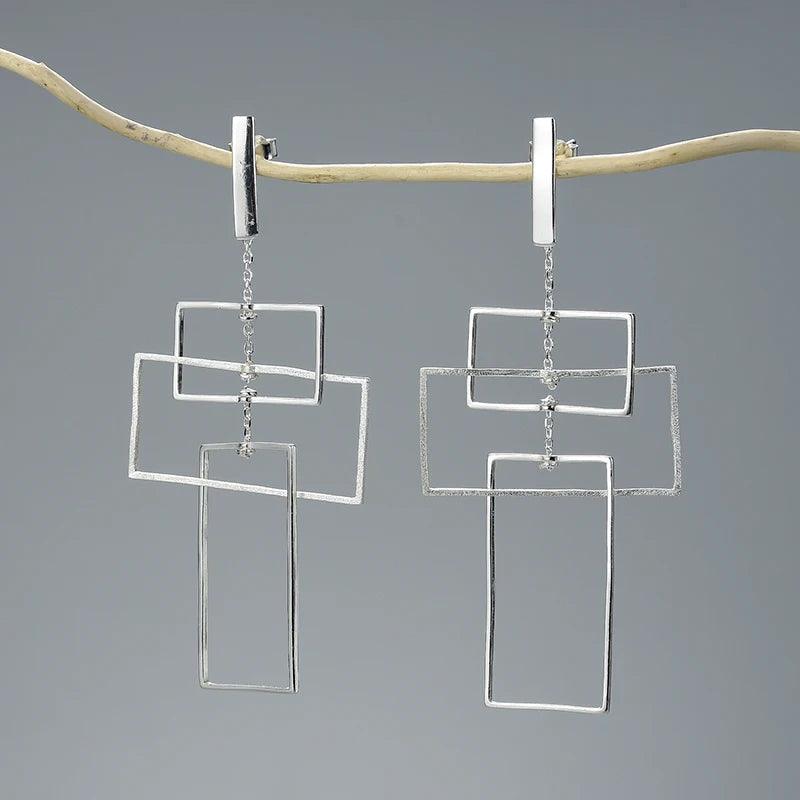 Boucles d'oreilles design rectangulaire | Argent 925 détails plaqué Or 18K