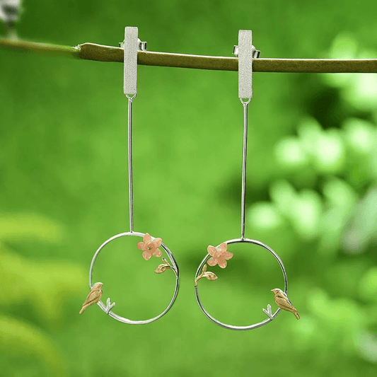 Boucles d'oreilles éveil de l'oiseau | Argent 925 détails plaqué Or 18K