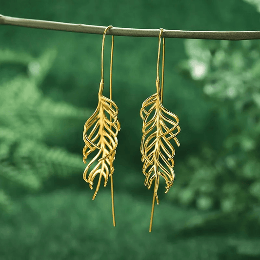 Boucles d'oreilles feuille de fougère | Argent 925 détails plaqué Or 18K