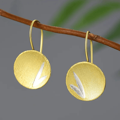 Boucles d'oreilles feuilles de bambou | Argent 925 détails plaqué Or 18K