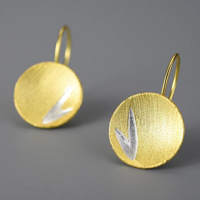 Boucles d'oreilles feuilles de bambou | Argent 925 détails plaqué Or 18K