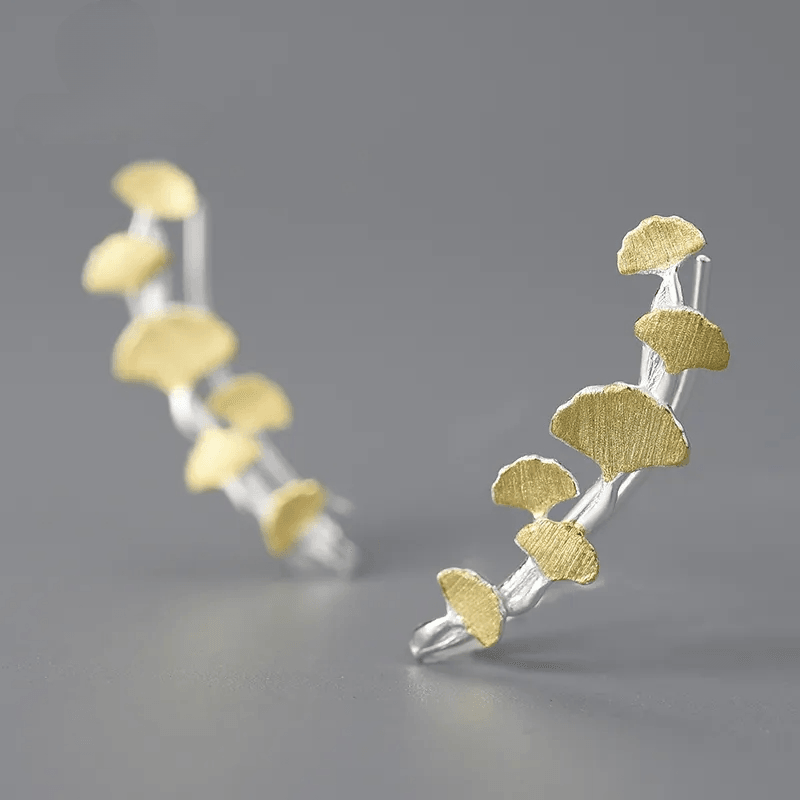 Boucles d'oreilles feuilles de Ginkgo | Argent 925 détails plaqué Or 18K