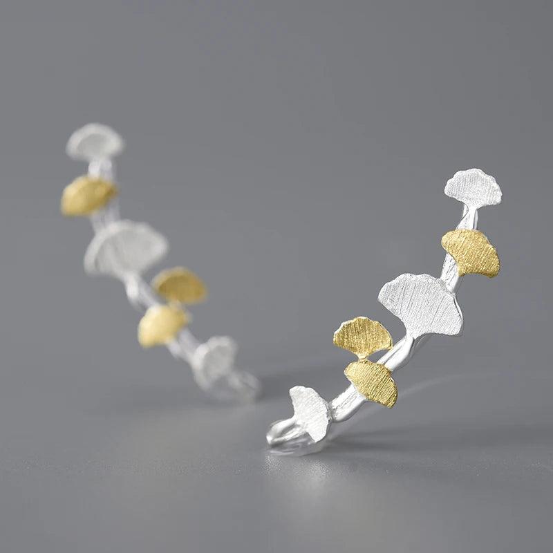 Boucles d'oreilles feuilles de Ginkgo | Argent 925 détails plaqué Or 18K