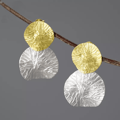 Boucles d'oreilles feuilles de lotus | Argent 925 détails plaqué Or 18K