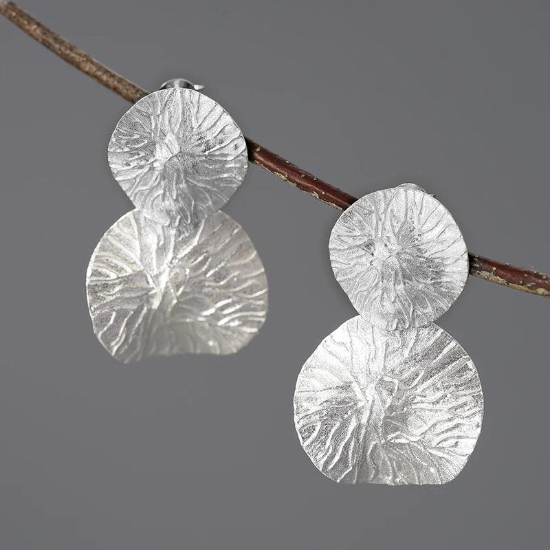 Boucles d'oreilles feuilles de lotus | Argent 925 détails plaqué Or 18K