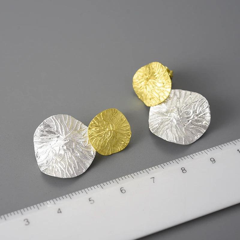 Boucles d'oreilles feuilles de lotus | Argent 925 détails plaqué Or 18K