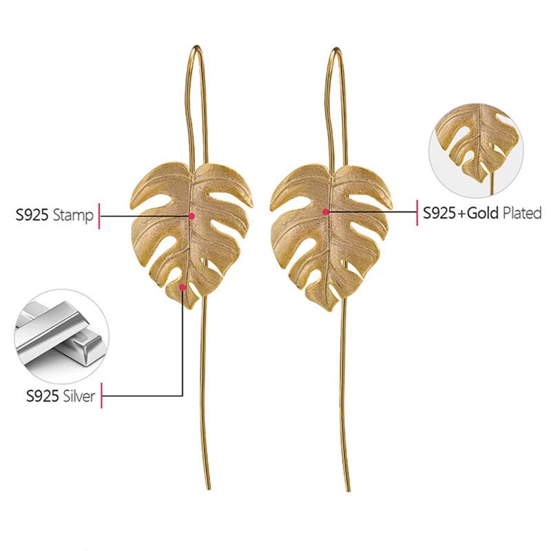 Boucles d'oreilles feuilles Monstera | Argent 925 détails plaqué Or 18K