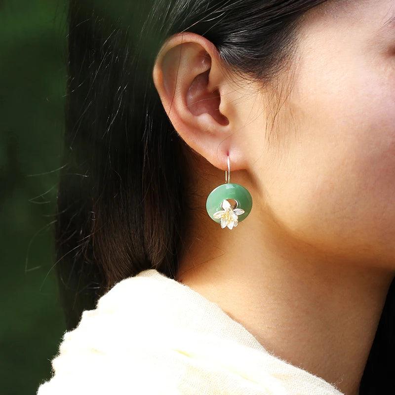 Boucles d'oreilles fleur de lotus | Argent 925 Aventurine véritable