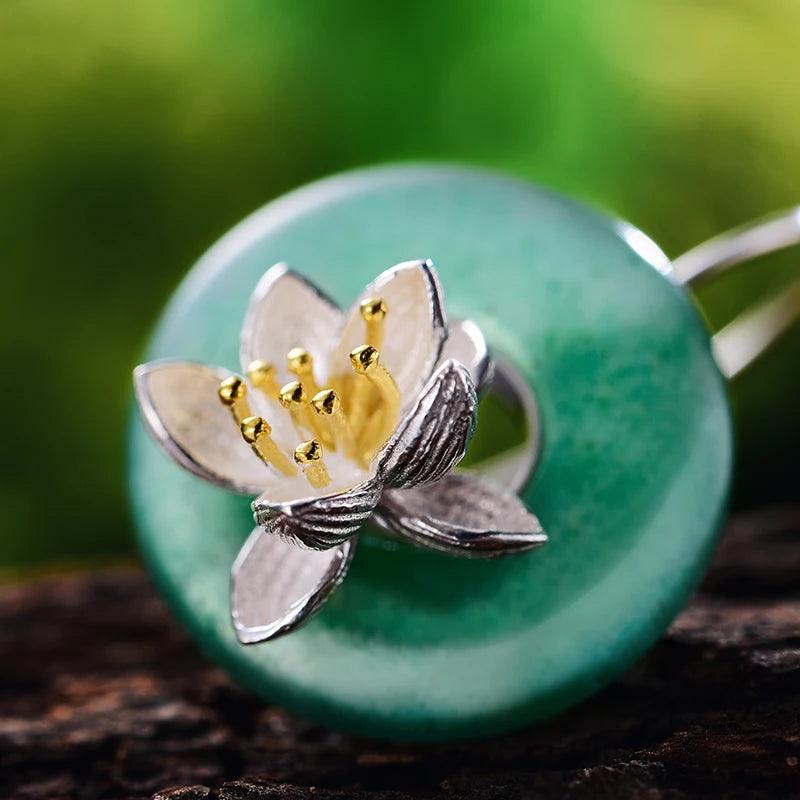 Boucles d'oreilles fleur de lotus | Argent 925 Aventurine véritable