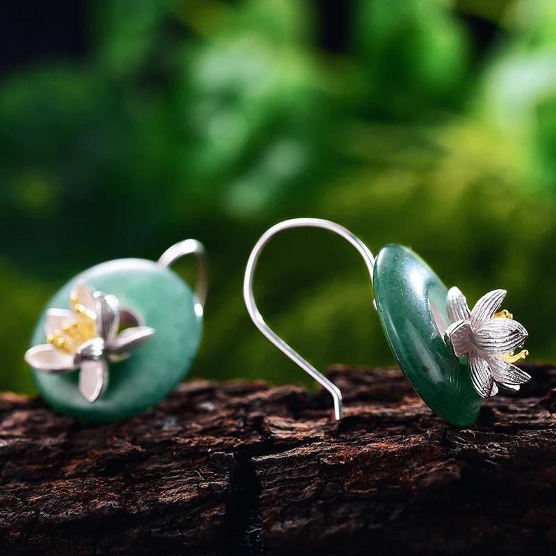 Boucles d'oreilles fleur de lotus | Argent 925 Aventurine véritable