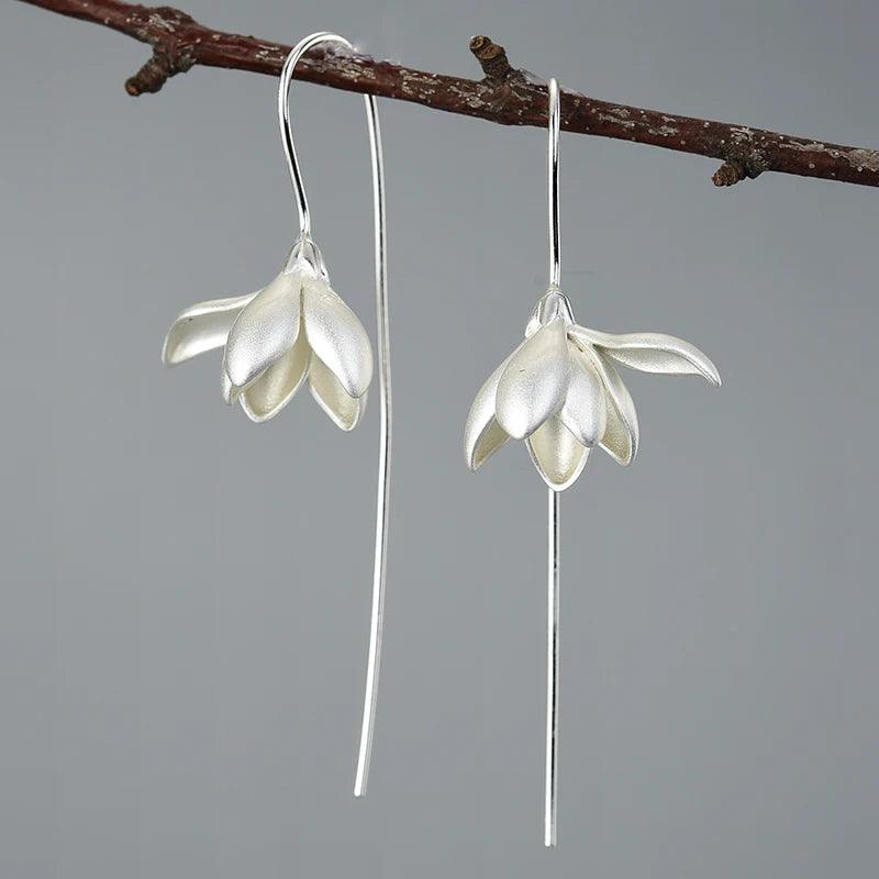 Boucles d'oreilles fleur de magnolia | Argent 925 détails plaqué Or 18K