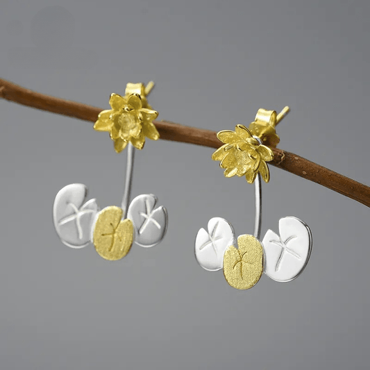 Boucles d'oreilles fleur de nénuphar | Argent 925 détails plaqué Or 18K