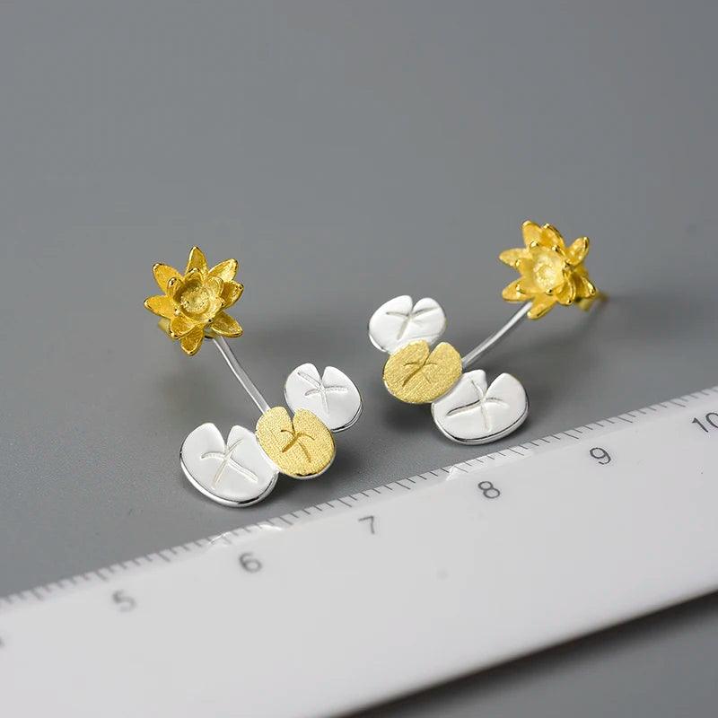 Boucles d'oreilles fleur de nénuphar | Argent 925 détails plaqué Or 18K