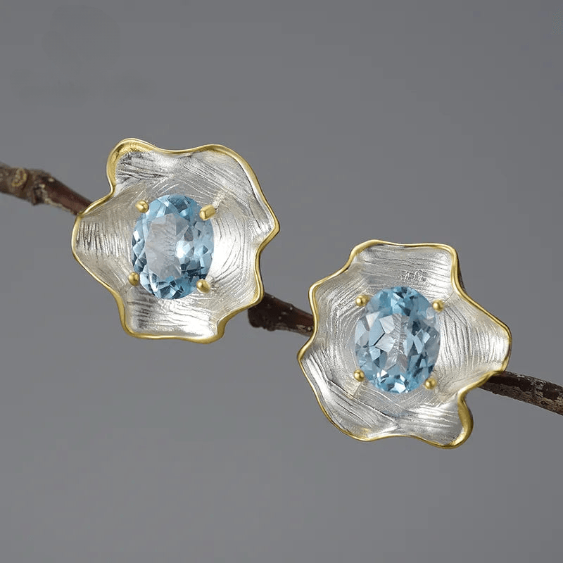 Boucles d'oreilles fleur de topaze | Argent 925 détails plaqué Or 18K