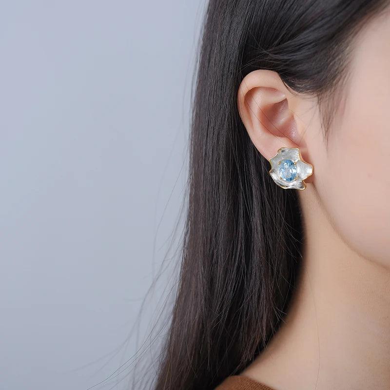 Boucles d'oreilles fleur de topaze | Argent 925 détails plaqué Or 18K