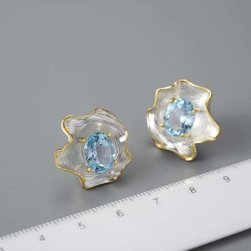 Boucles d'oreilles fleur de topaze | Argent 925 détails plaqué Or 18K